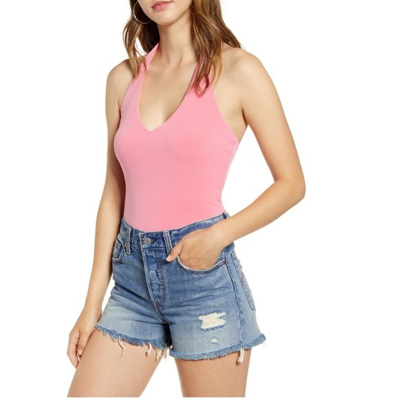 Leith Tops - Leith V-Neck Halter Top in Pink Lemonade Size XL